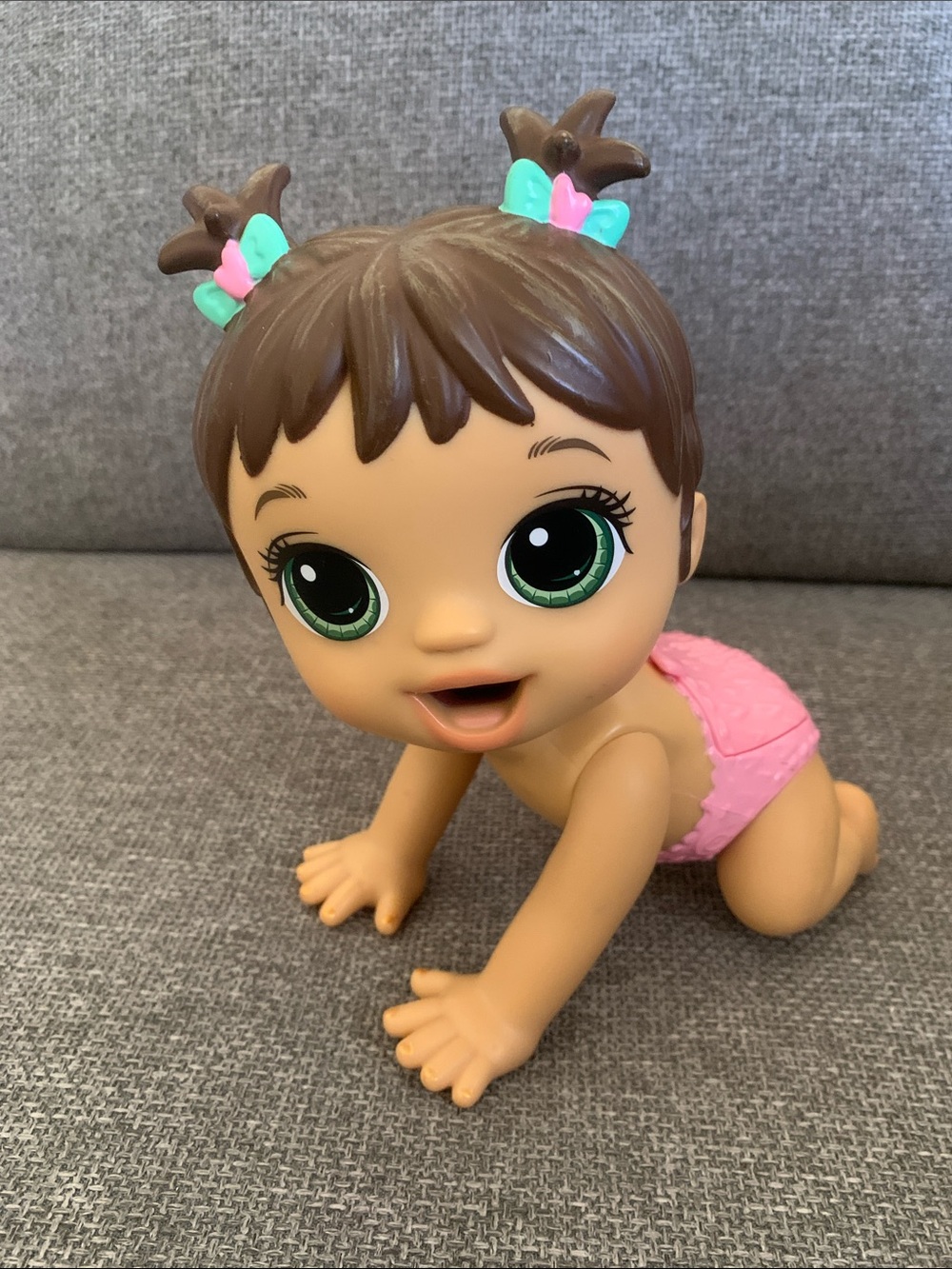 Baby Alive Brown Hair Baby Doll in Pink Diaper